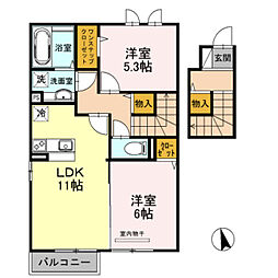 JR福知山線 猪名寺駅 徒歩10分の賃貸アパート 2階2LDKの間取り