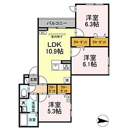 アンソレイエII 2階3LDKの間取り