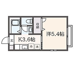 シャングリラ・2 1Kの間取図画像