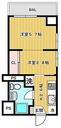 ハイネス立川 2Kの間取図画像