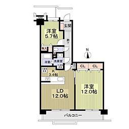 スペリアシティ名南アネックスＶ 14階2LDKの間取り