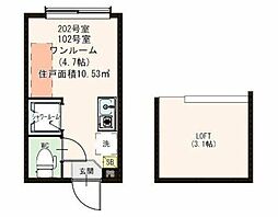 西武新宿線 上石神井駅 徒歩9分の賃貸アパート 2階ワンルームの間取り