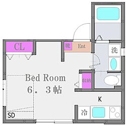 ｅｃｌａｔ登戸（エクラ） 1階ワンルームの間取り
