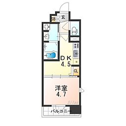 プラシード京都 6階1DKの間取り