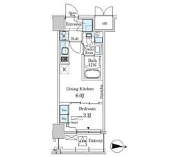 PARKAXIS本所吾妻橋サウスレジデンス 1DKの間取図画像