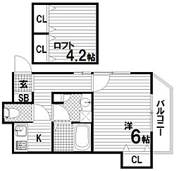 グランメール腕塚ANNEX 1階1SKの間取り