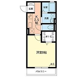 JR横浜線 相原駅 徒歩22分の賃貸アパート 1階1Kの間取り