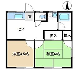 五十嵐ハイツ 2DKの間取図画像