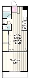ドエル相模原 1LDKの間取図画像