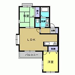 シャトー光の森Ｄ 3階2LDKの間取り