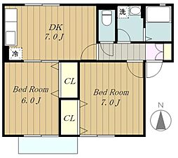コゥジィーコート 2DKの間取図画像
