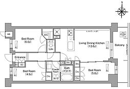 コンフォリア・リヴ八坂富士見 2階3LDKの間取り