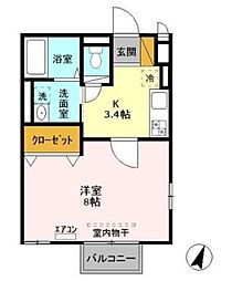 グランモア登戸 弐番館 2階1Kの間取り