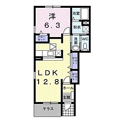 シャルパンティエII 1階1LDKの間取り