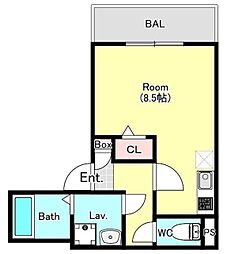 ジーメゾン福生武蔵野台 1階1Kの間取り