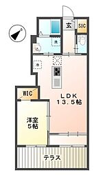 エスタシオン 1階1LDKの間取り