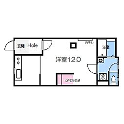メビウス東住吉ハイツ 2階ワンルームの間取り