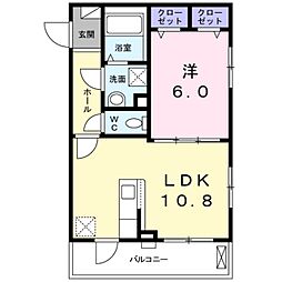 アムール宮前II 2階1LDKの間取り
