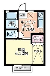 エール本八幡B棟 1階1Kの間取り
