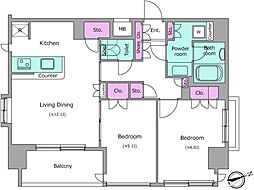 レジディア浅草橋 7階2LDKの間取り