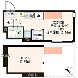 ハーモニーテラス宮本町IV 2階ワンルームの間取り