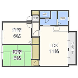 カトル・シャルムB棟 2LDKの間取図画像