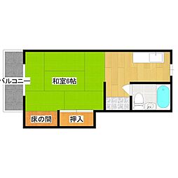 大産コーポ原田 1Kの間取図画像