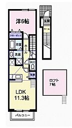 カーサ　グラシオッソ 2階1LDKの間取り