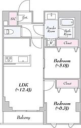 ロイジェント志村坂上 7階2LDKの間取り