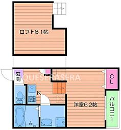 ＣａｓｔｌｅＥａｓｔ Ｌ’ｓ 2階1Kの間取り