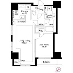 グランスイート銀座レスティモナーク 9階1LDKの間取り