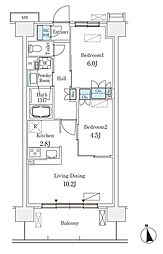 スカイグランデ津田沼 5階2LDKの間取り
