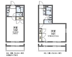 レオパレスメゾン 2階1Kの間取り
