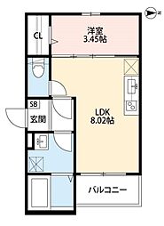 JR阪和線 鳳駅 徒歩3分の賃貸アパート 2階1LDKの間取り