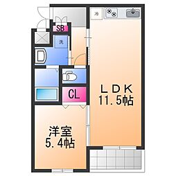 マンション橋野 1LDKの間取図画像