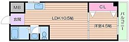 桜宮ハイツ 1LDKの間取図画像