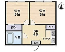 河野ハイツ 2DKの間取図画像