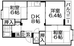 ハピネス西口2 3DKの間取図画像