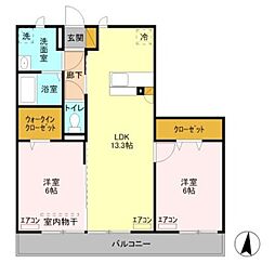 Ｄ-ｒｏｏｍあずま町 Ａ 2階2LDKの間取り