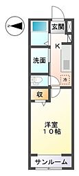 ハニーガーデンウエスト 1Kの間取図画像