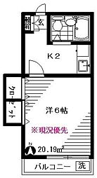 ハイム向原 2階1Kの間取り