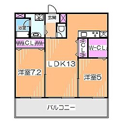 アルモコート 3階2LDKの間取り