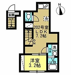EMMA検見川 2階1LDKの間取り