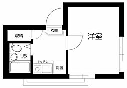 シャンテ多摩川 3階1Kの間取り