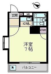 千歳烏山クリーエイトセラン ワンルームの間取図画像