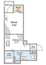 ラ・ソラリス 2階1Kの間取り