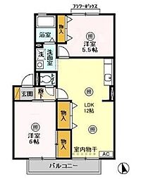 レインボーハイツ II番館 1階2LDKの間取り