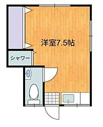 永田荘 2階ワンルームの間取り