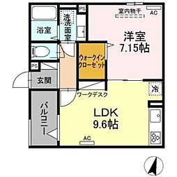 アヴァンス大和町 2階1LDKの間取り