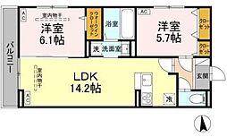 ティアラ 2LDKの間取図画像